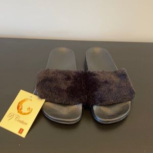 PJ Couture Black Fur Slippers